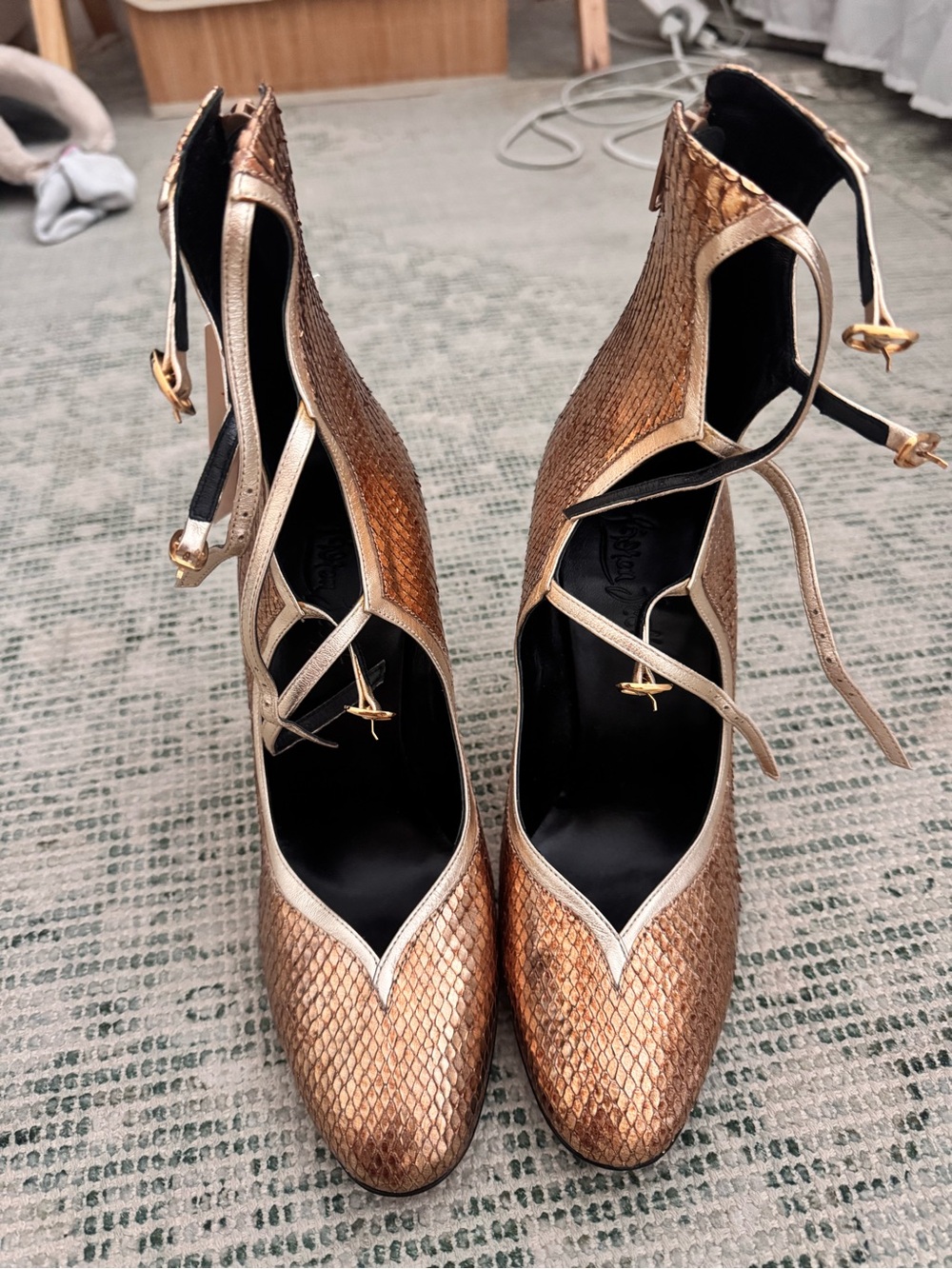 L'Wren Scott Metallic Bronze Snake-Effect Ankle-Strap Pumps